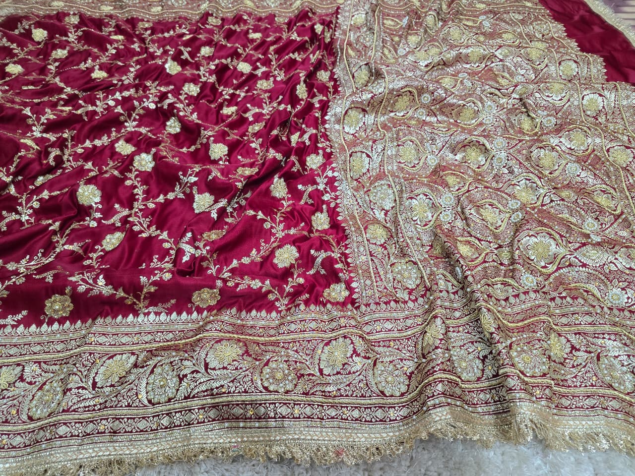 Banarasi Mashru Katan Silk with Zardozi Hand Work Saree
