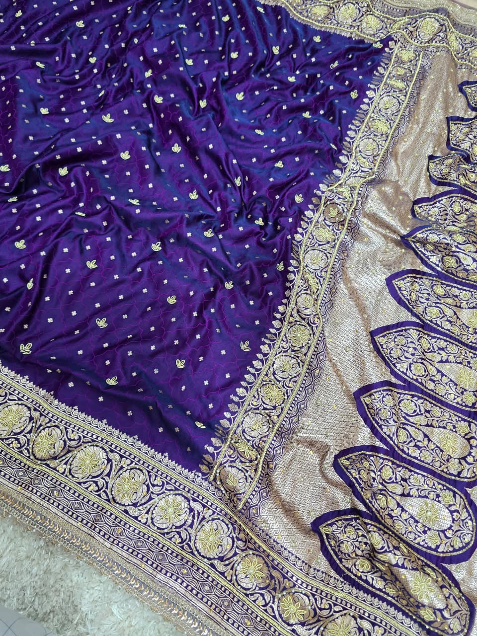 Banarasi Mashru Katan Silk with Zardozi Hand Work Saree