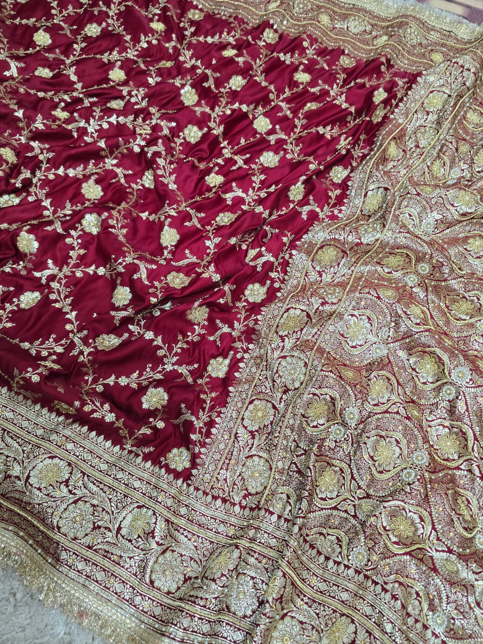 Banarasi Mashru Katan Silk with Zardozi Hand Work Saree
