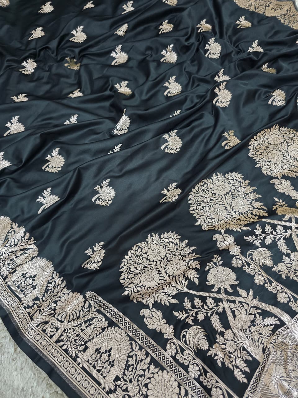 Banarasi Katan Silk Zari Border Buta Design Saree