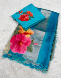 Kora Organza Tissue Silk Applique with 5D Print Saree
