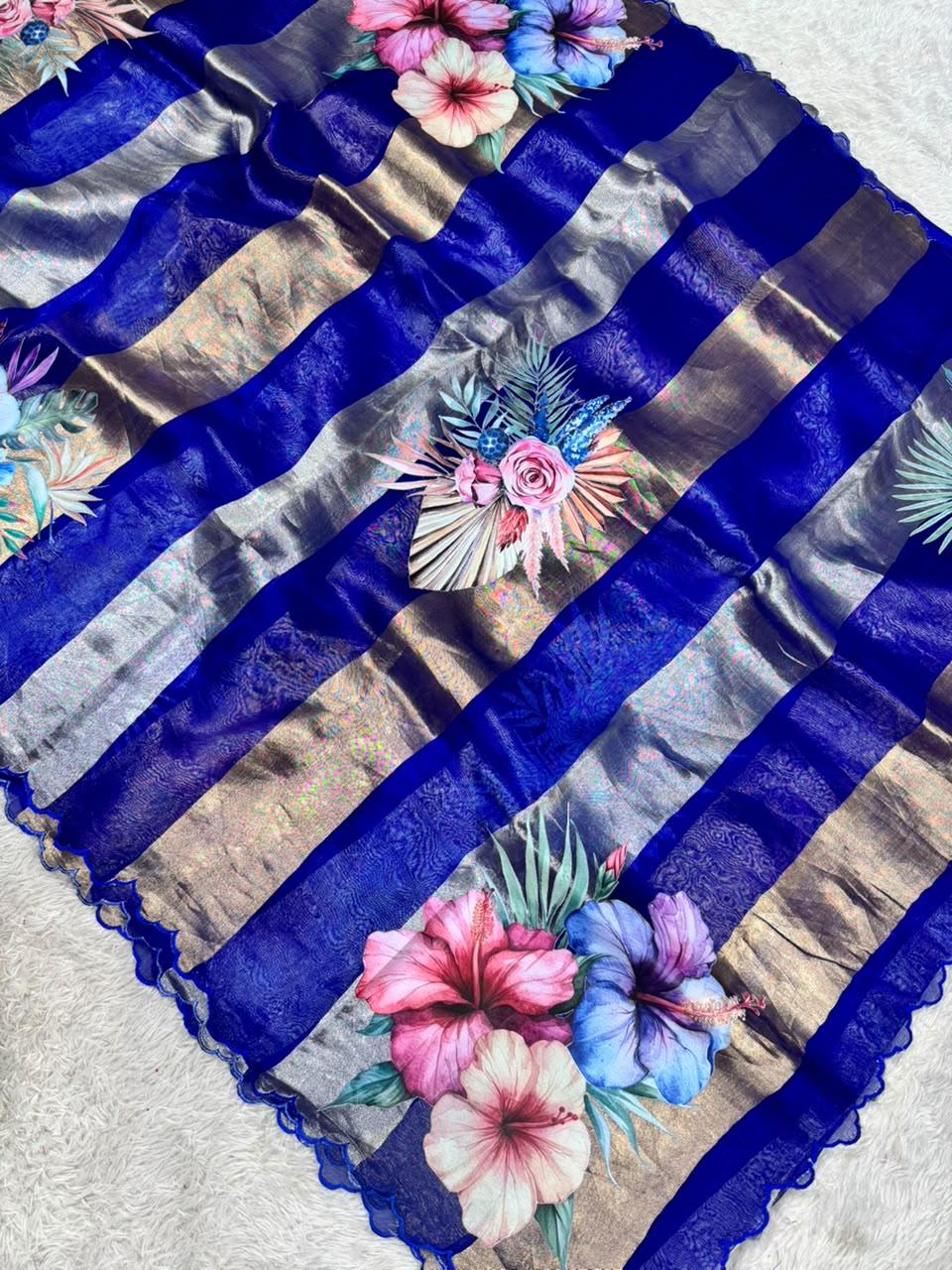Kora Organza Tissue Silk Applique with 5D Print Saree