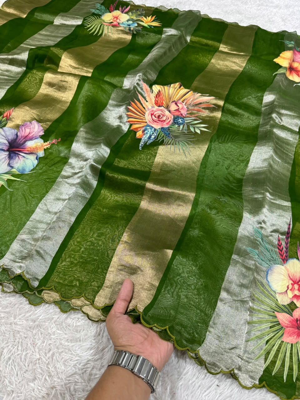 Kora Organza Tissue Silk Applique with 5D Print Saree
