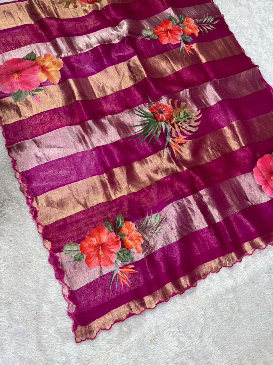 Kora Organza Tissue Silk Applique with 5D Print Saree