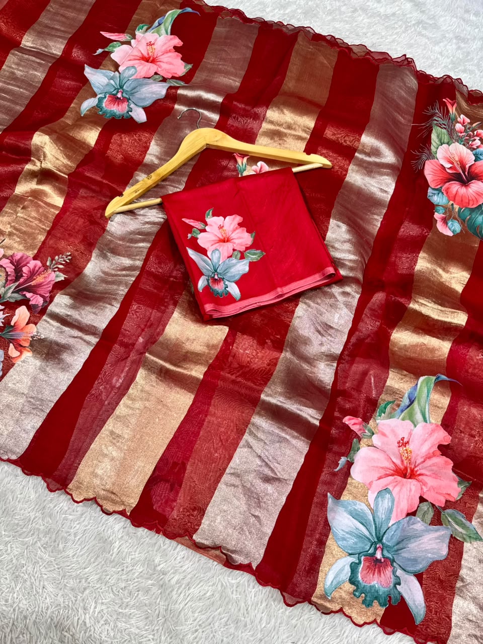 Kora Organza Tissue Silk Applique with 5D Print Saree