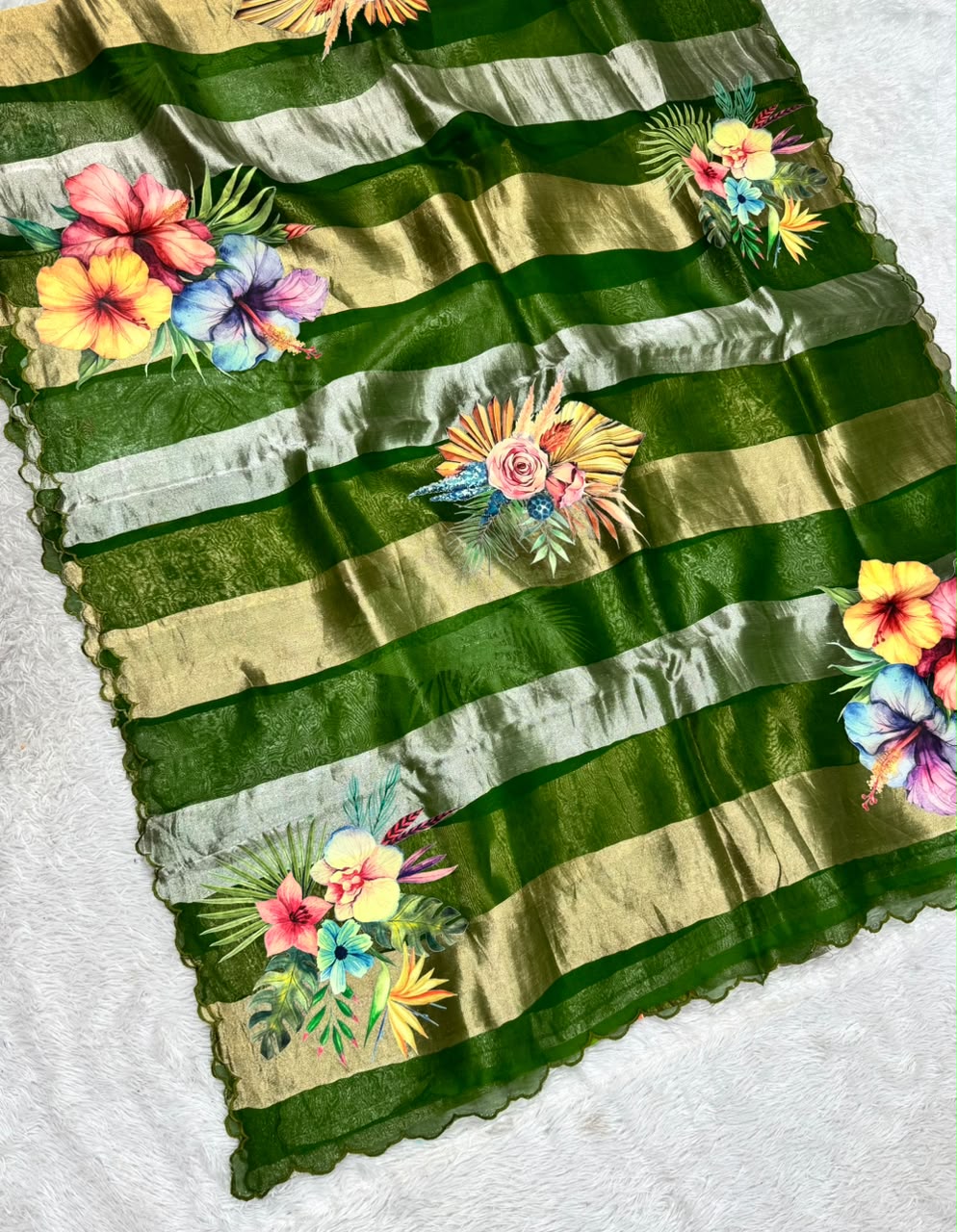 Kora Organza Tissue Silk Applique with 5D Print Saree