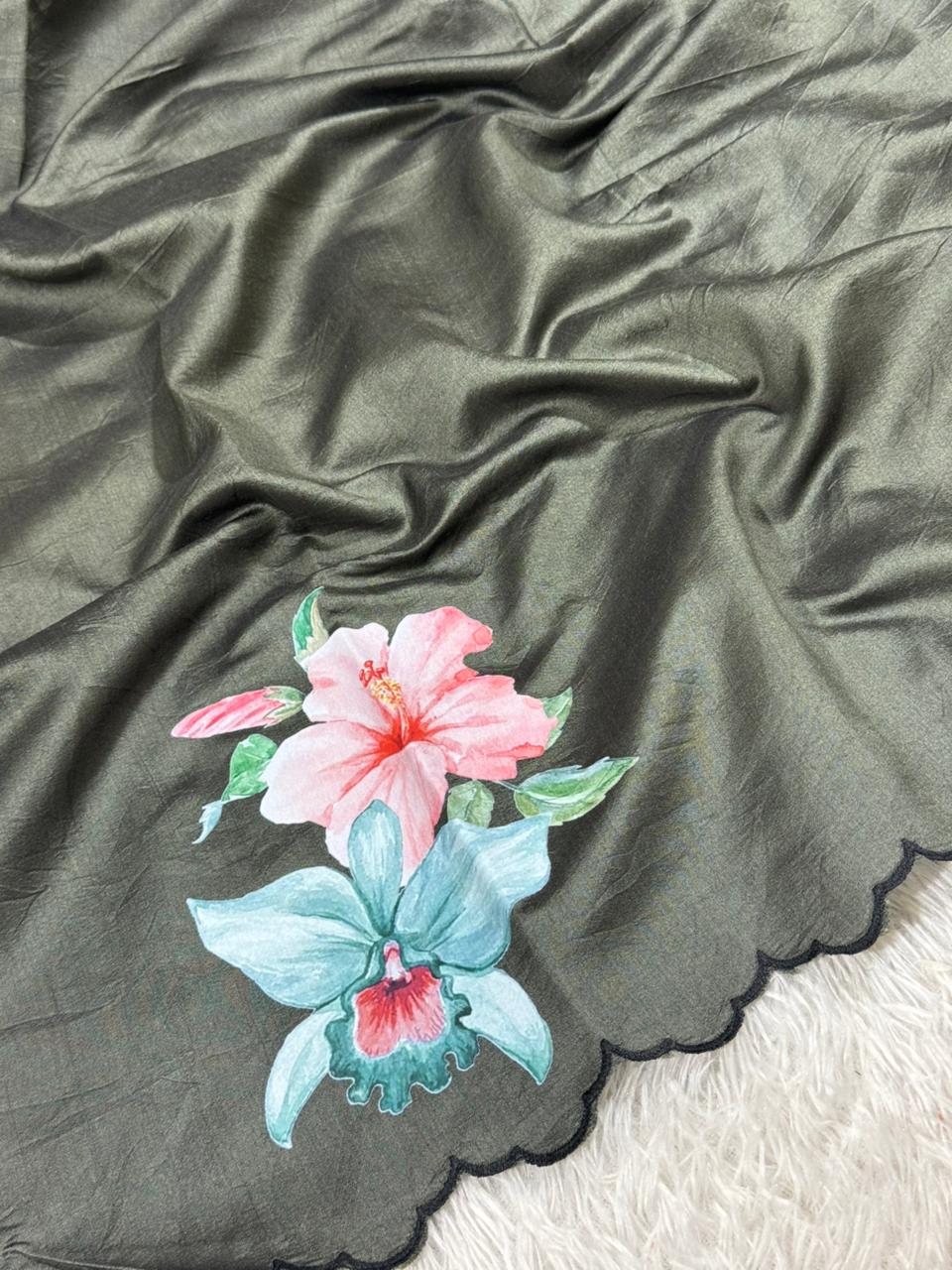 Kora Organza Tissue Silk Applique with 5D Print Saree