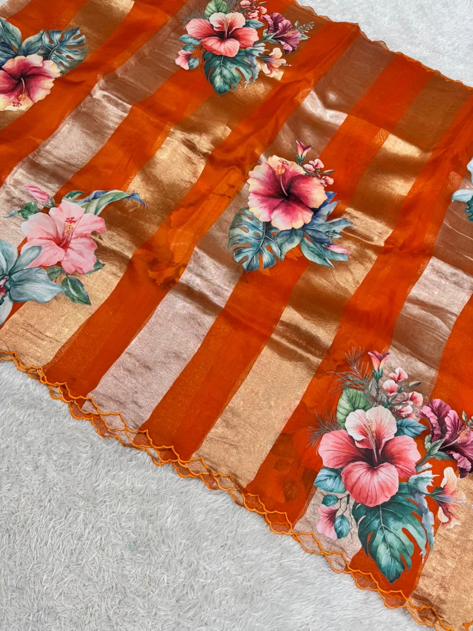 Kora Organza Tissue Silk Applique with 5D Print Saree
