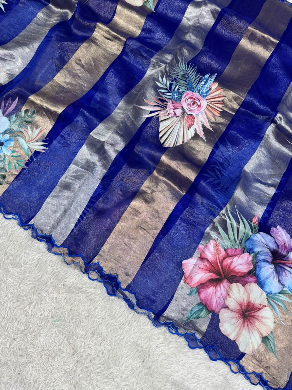Kora Organza Tissue Silk Applique with 5D Print Saree