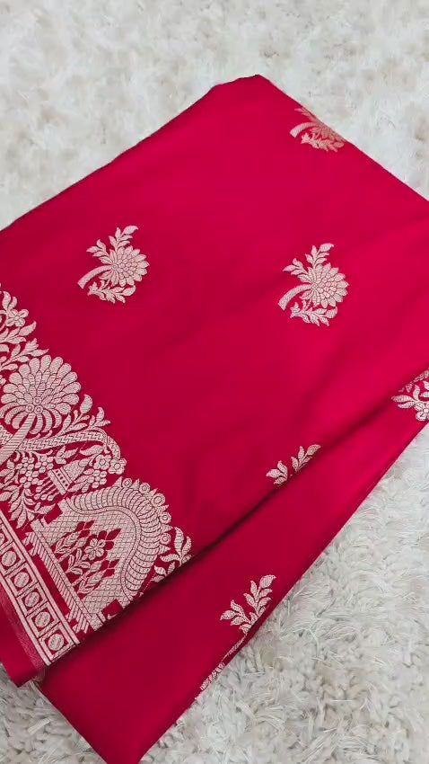 Banarasi Katan Silk Zari Border Buta Design Saree