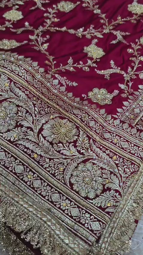 Banarasi Mashru Katan Silk with Zardozi Hand Work Saree