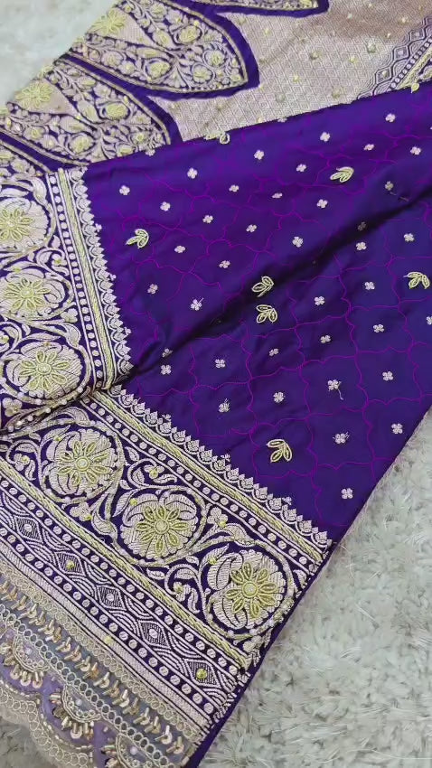 Banarasi Mashru Katan Silk with Zardozi Hand Work Saree